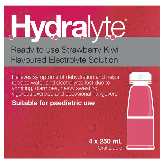 Hydralyte Electrolyte Strawberry and Kiwi 4x250ml Solution