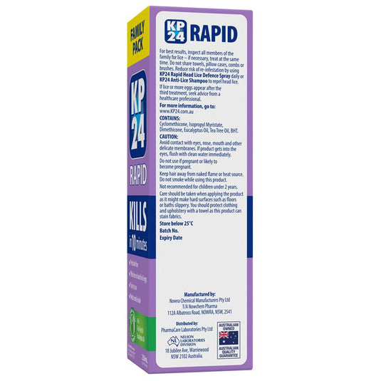 KP24 Rapid 10 Minute Head Lice/Nit Solution 250ml with Comb Family Pack