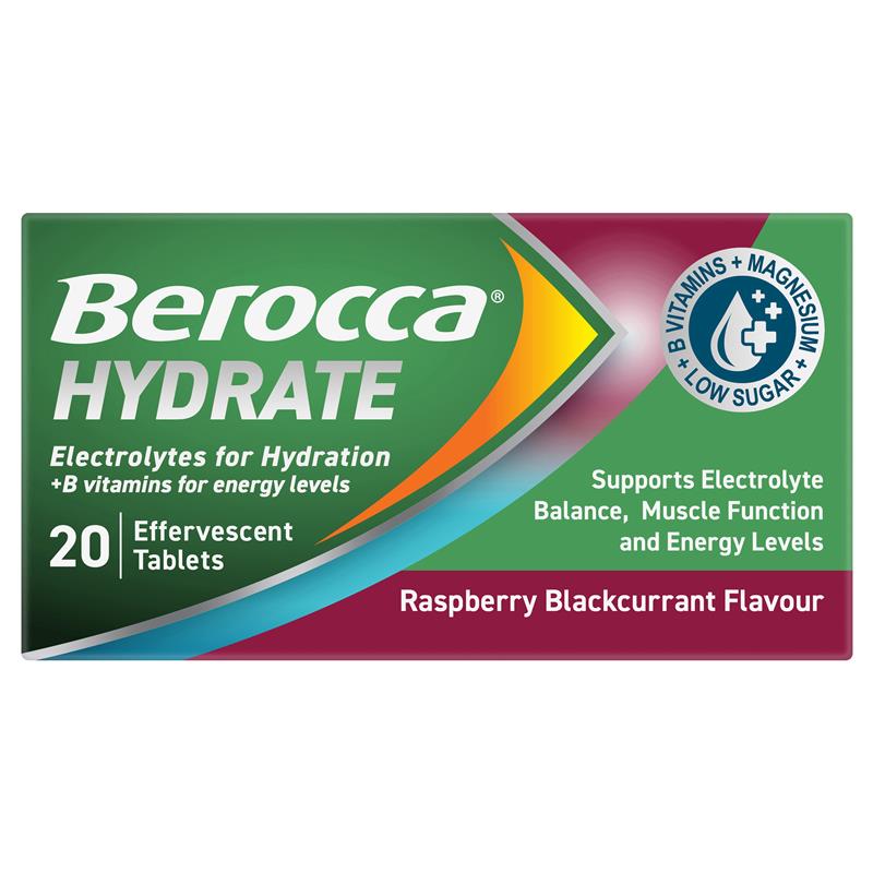 Load image into Gallery viewer, Berocca Hydrate Raspberry Blackcurrant 20 Effervescent Tablets
