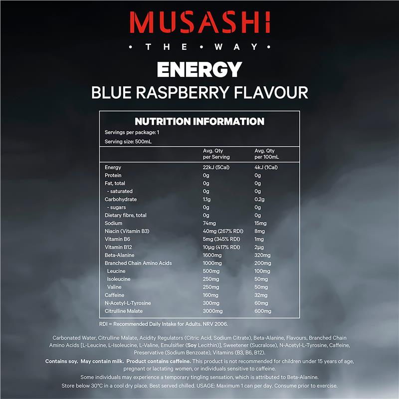 Load image into Gallery viewer, Musashi Energy Blue Raspberry 500ml
