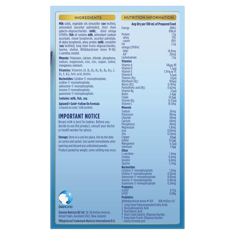 Load image into Gallery viewer, Aptamil Gold+ 2 Baby Follow-On Formula Powder Sachets From 6-12 Months 4 Pack 31.2g
