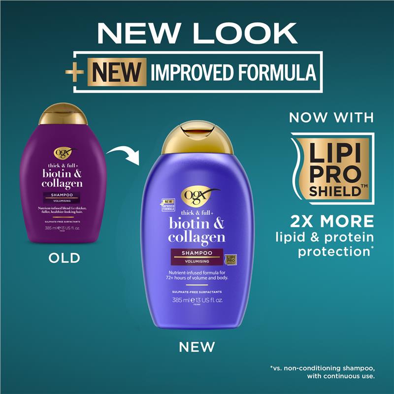 Load image into Gallery viewer, Ogx Thick &amp; Full + Volumising Biotin &amp; Collagen Shampoo For Fine Hair 385mL
