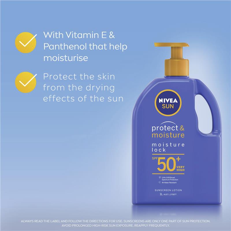 Load image into Gallery viewer, NIVEA Sun Protect &amp; Moisture SPF50+ Sunscreen Lotion Pump 1L
