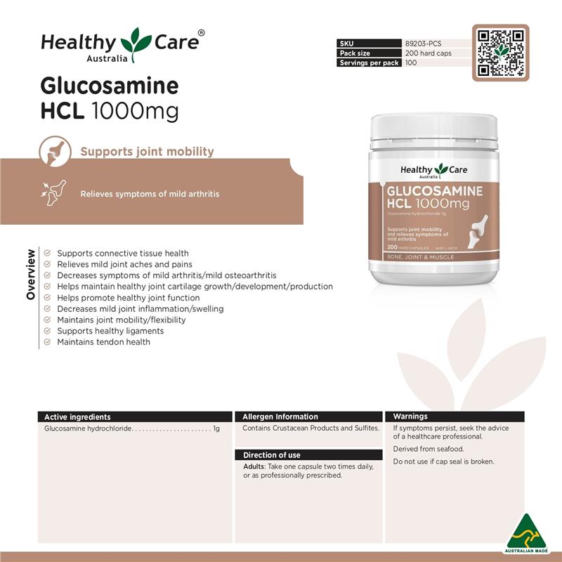 Load image into Gallery viewer, Healthy Care Glucosamine HCL 1000mg 200 Capsules
