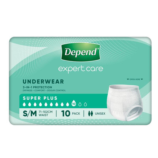 Depend Unisex Underwear Super Plus Small/Medium 10 Pack