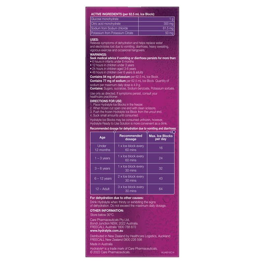 Hydralyte Rehydration Ice Blocks Apple Blackcurrant 16 Pack
