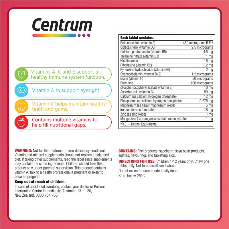 Load image into Gallery viewer, Centrum Kids Multi Vitamin 60 Strawberry Tablets
