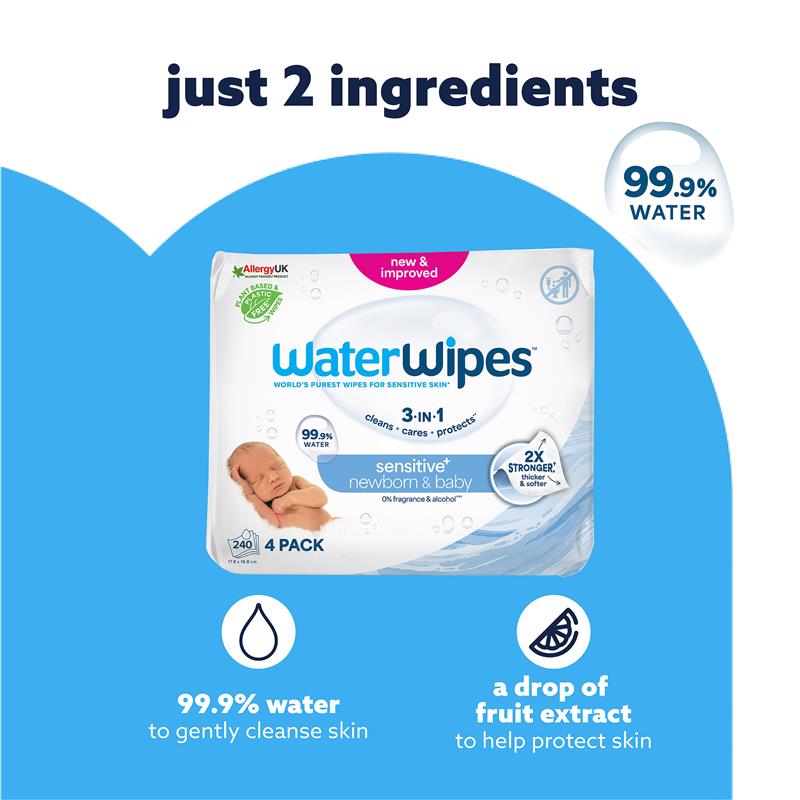 Load image into Gallery viewer, WaterWipes Baby &amp; Newborn Sensitive Wipes 240 Pack
