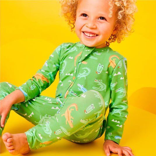 Bambi Mini Co. Wrigglesuit Boys Green Crocodile Rock 12-18 With Grippy Feet