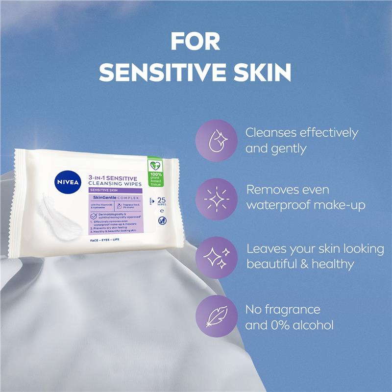 Load image into Gallery viewer, NIVEA 3in1 Sensitive Cleansing Wipes 25 Pack
