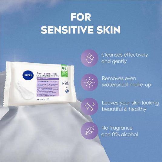 NIVEA 3in1 Sensitive Cleansing Wipes 25 Pack