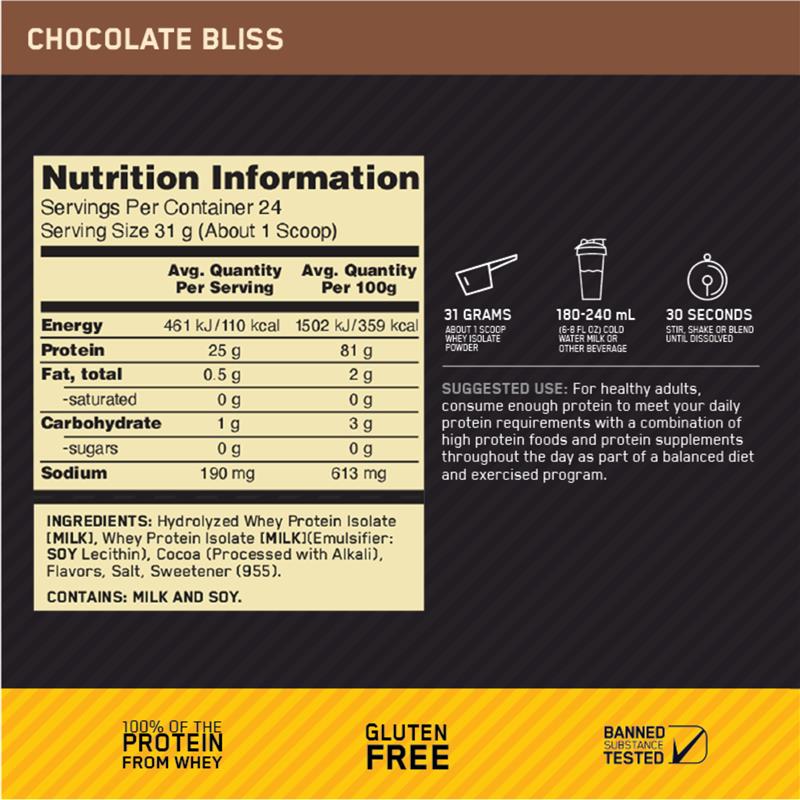 Load image into Gallery viewer, Optimum Nutrition Gold Standard 100% Isolate Chocolate 744g

