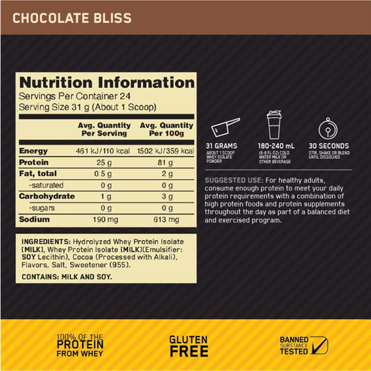 Optimum Nutrition Gold Standard 100% Isolate Chocolate 744g