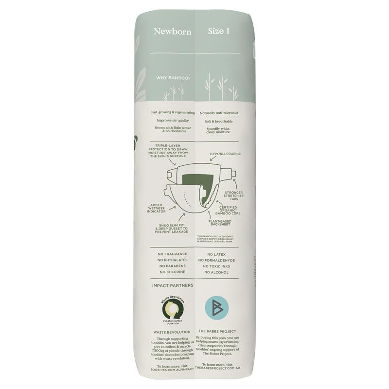 Load image into Gallery viewer, Tooshies Eco Nappies with Organic Bamboo Size 1 Newborn 3-5kg, 52 Pack
