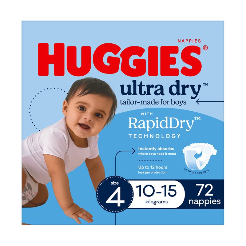 Load image into Gallery viewer, Huggies Ultra Dry Nappies Boy Size 4 Jumbo 72 Pack
