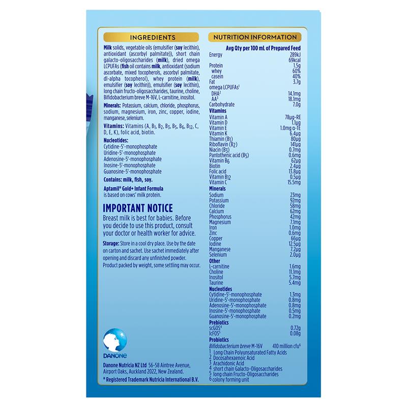 Load image into Gallery viewer, Aptamil Gold+ 1 Baby Infant Formula Powder Sachets From Birth to 6 Months 5 Pack 22.5g
