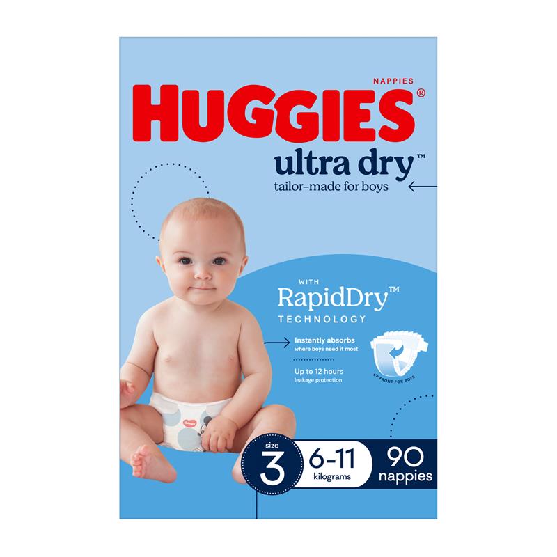 Load image into Gallery viewer, Huggies Ultra Dry Nappies Boy Size 3 Jumbo 90 Pack
