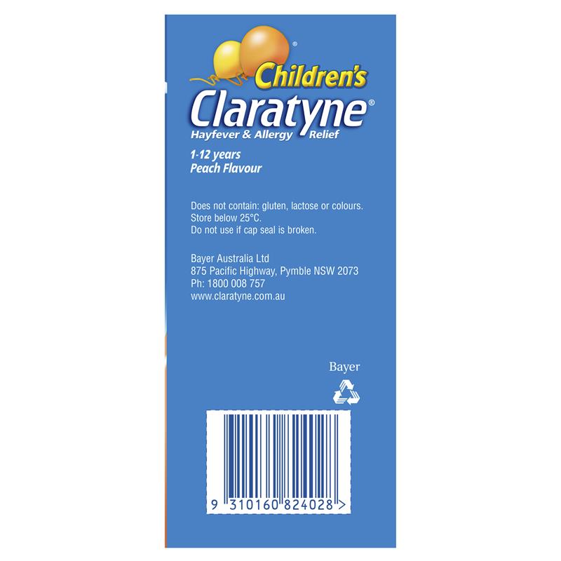 Load image into Gallery viewer, Children's Claratyne Allergy &amp; Hayfever Relief Syrup For Kids Peach Flavour 60mL

