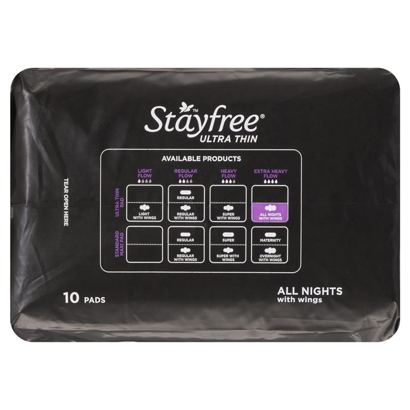 Load image into Gallery viewer, Stayfree Ultra Thin All Night Sanitary Pads With Wings 10 Pack
