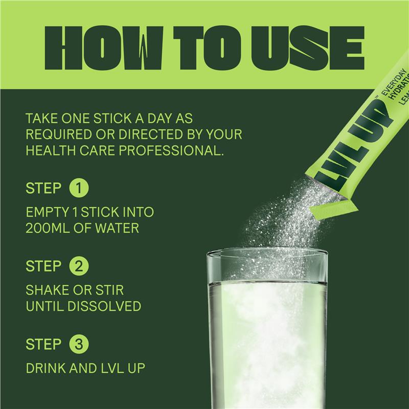 Load image into Gallery viewer, Lvl Up Everyday Hydration Sticks Lemon Lime 10 Pack
