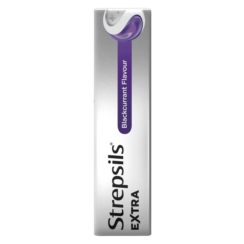 Load image into Gallery viewer, Strepsils Extra Blackcurrant Sore Throat Pain Relief with Anaesthetic Lozenges 16 Pack
