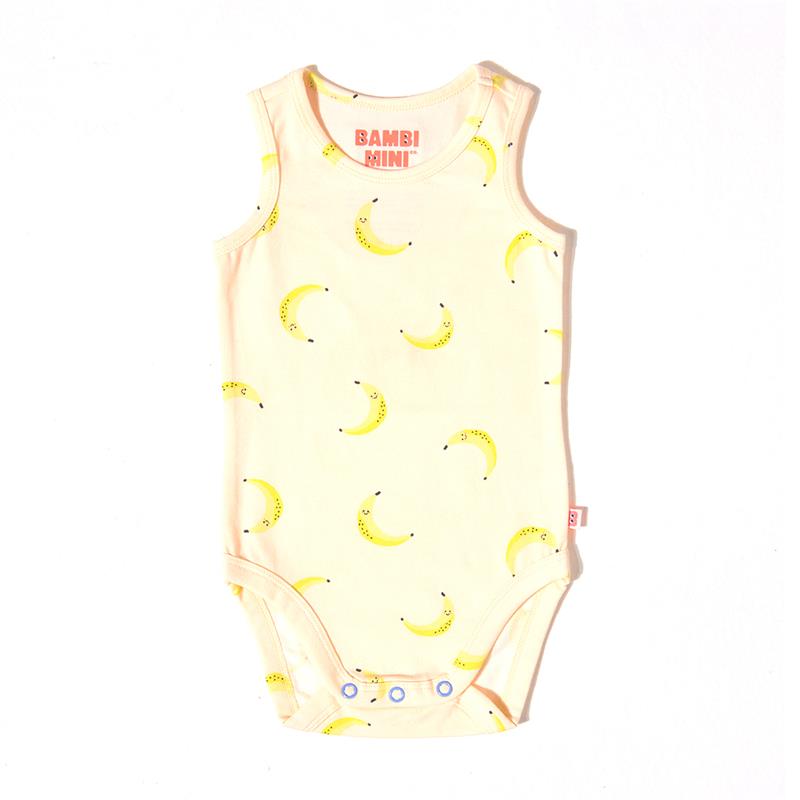 Load image into Gallery viewer, Bambi Mini Co. Supersinglet Bodysuit Unisex Orange Awesome and Bananas 2 pack 12-18
