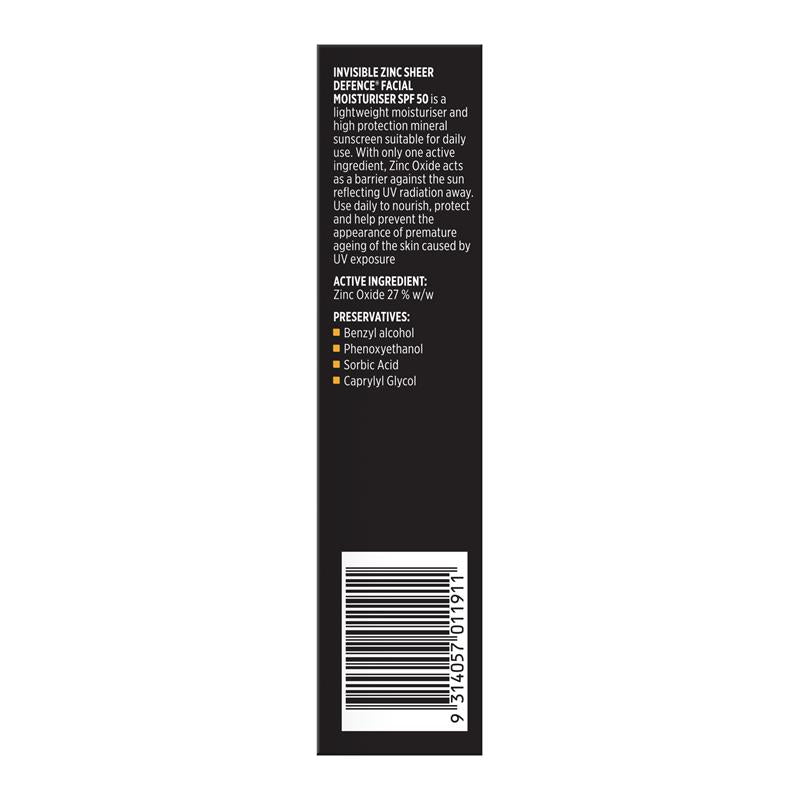 Load image into Gallery viewer, Invisible Zinc SPF 50+ Sheer Defence Facial Moisturiser 50g
