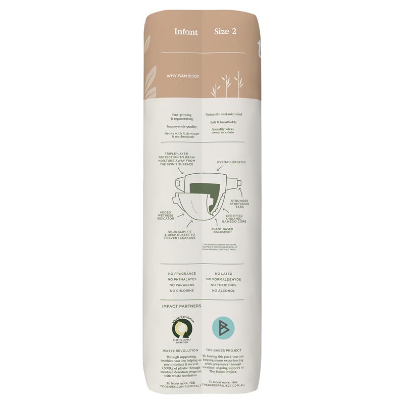 Load image into Gallery viewer, Tooshies Eco Nappies with Organic Bamboo Size 2 Infant 4-8kg, 48 Pack
