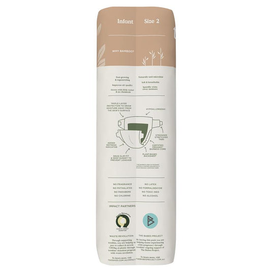 Tooshies Eco Nappies with Organic Bamboo Size 2 Infant 4-8kg, 48 Pack