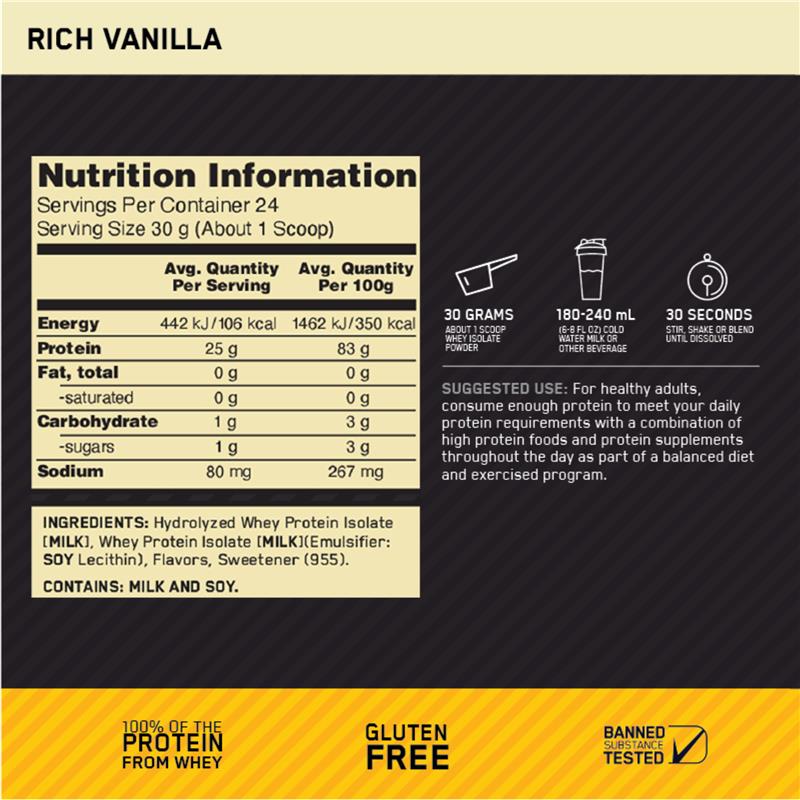 Load image into Gallery viewer, Optimum Nutrition Gold Standard 100% Isolate Vanilla 720g
