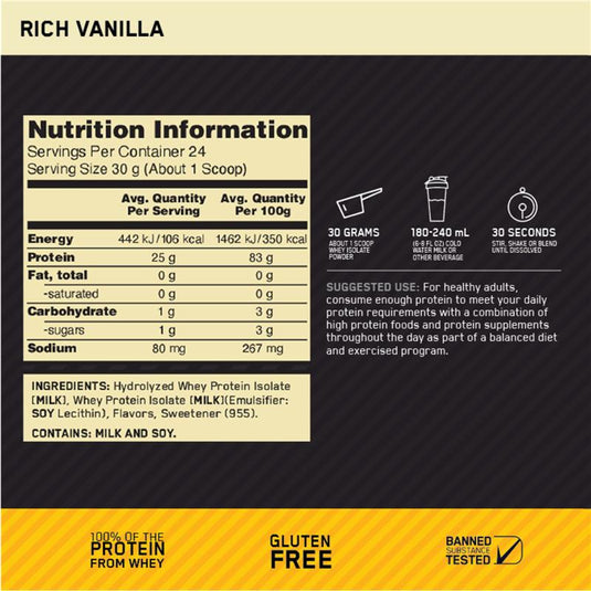 Optimum Nutrition Gold Standard 100% Isolate Vanilla 720g