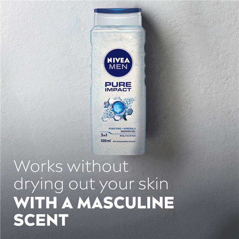 Load image into Gallery viewer, NIVEA MEN Pure Impact 3-IN-1 Shower Gel Body Wash 500ml
