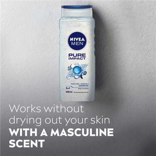 NIVEA MEN Pure Impact 3-IN-1 Shower Gel Body Wash 500ml