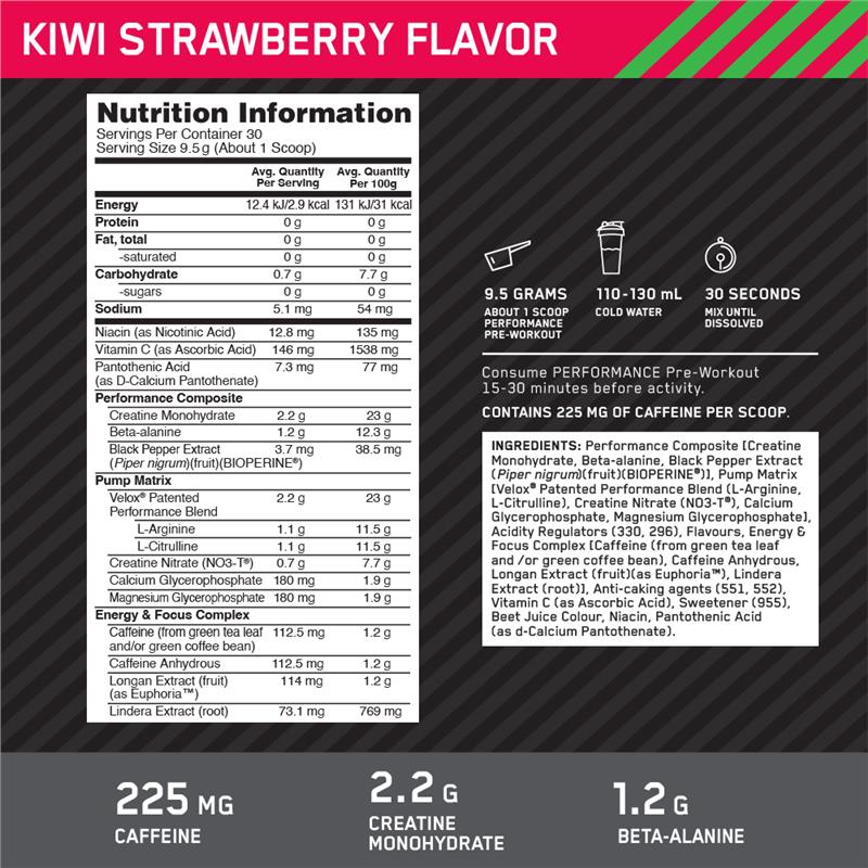 Load image into Gallery viewer, Optimum Nutrition Performance Preworkout Kiwi Strawberry 285g

