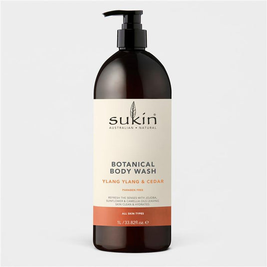 Sukin Botanical Body Wash Ylang Ylang & Cedar 1 Litre Pump