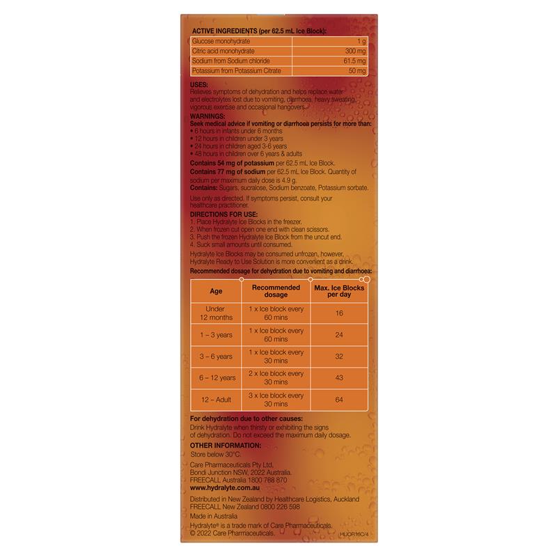 Load image into Gallery viewer, Hydralyte Rehydration Orange Flavoured Ice Blocks 16 Pack
