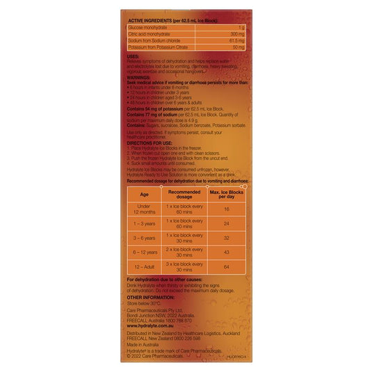 Hydralyte Rehydration Orange Flavoured Ice Blocks 16 Pack