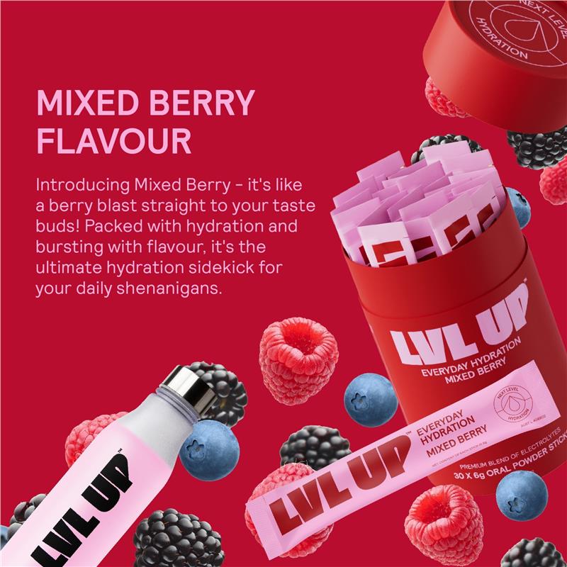 Load image into Gallery viewer, Lvl Up Everyday Hydration Sticks Mixed Berry 10 Pack
