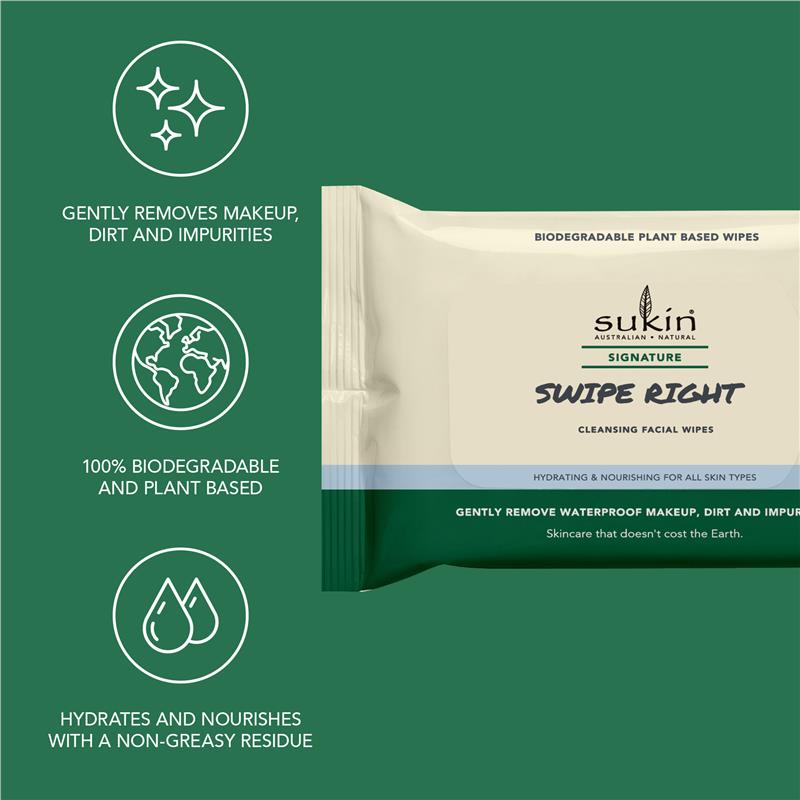 Load image into Gallery viewer, Sukin Signature Swipe Right Cleansing Facial Wipes 25 Sheets
