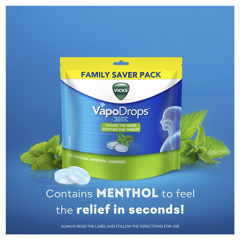 Load image into Gallery viewer, Vicks VapoDrops Original Menthol 70 Lozenges

