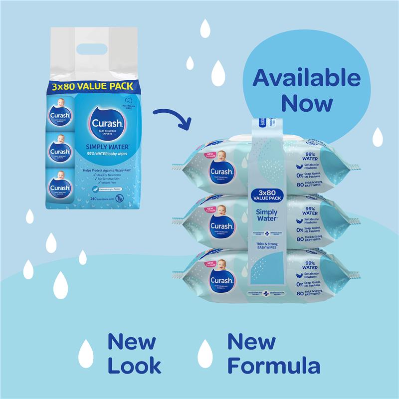 Load image into Gallery viewer, Curash Simply Water Wipes 3 x 80 Pack

