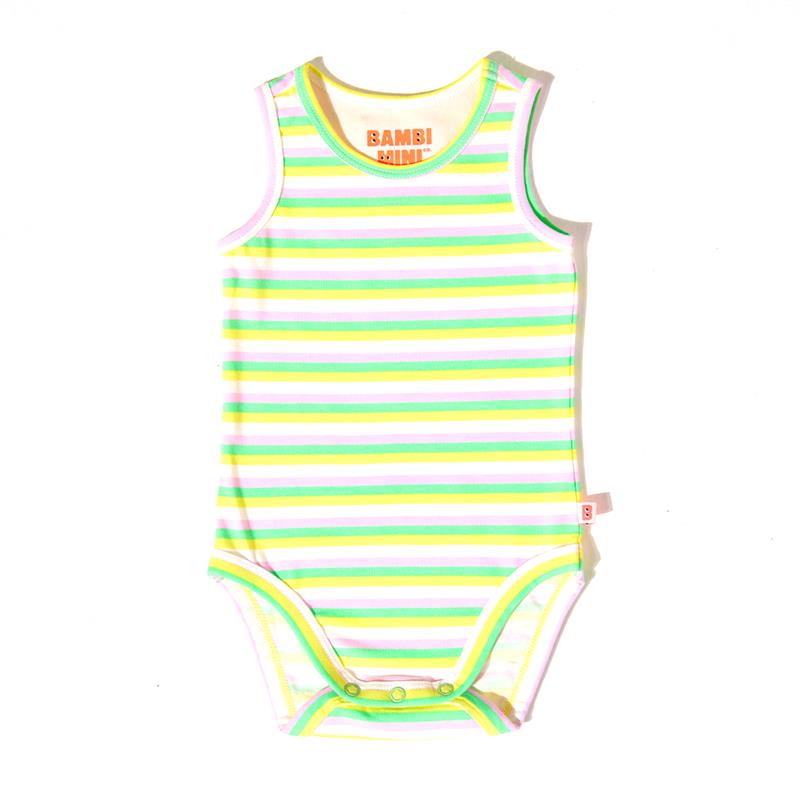 Load image into Gallery viewer, Bambi Mini Co. Supersinglet Bodysuit Girls - Purple Flowers and Candy Stripe 2 pack 12-18
