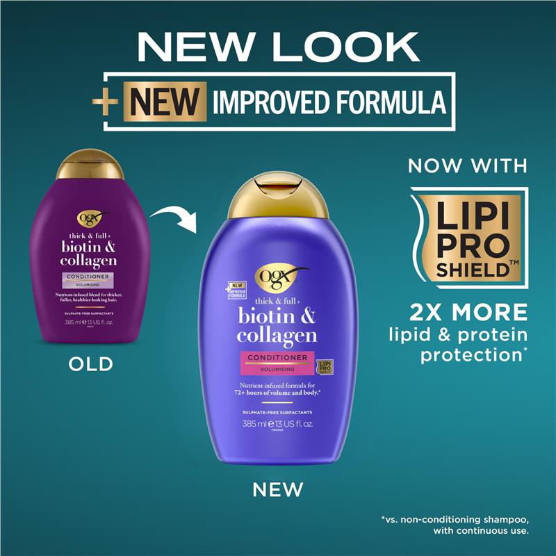 Load image into Gallery viewer, Ogx Thick &amp; Full + Volumising Biotin &amp; Collagen Conditioner For Fine Hair 385mL
