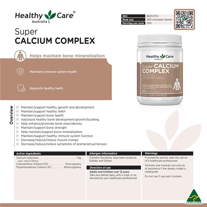 Load image into Gallery viewer, Healthy Care Super Calcium Complex 400 Chewable Tablets
