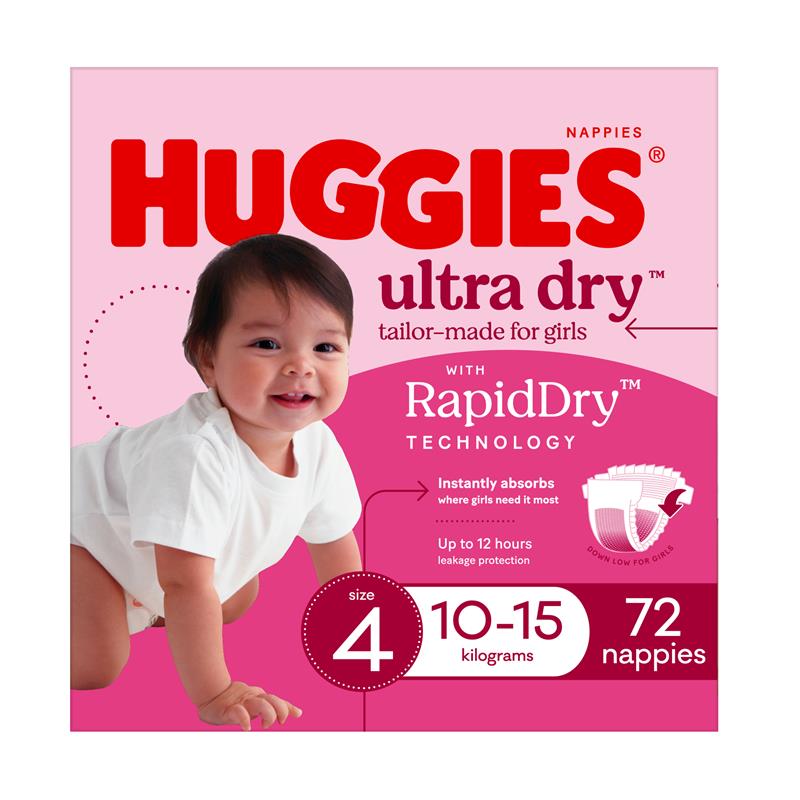 Load image into Gallery viewer, Huggies Ultra Dry Nappies Girl Size 4 Jumbo 72 Pack
