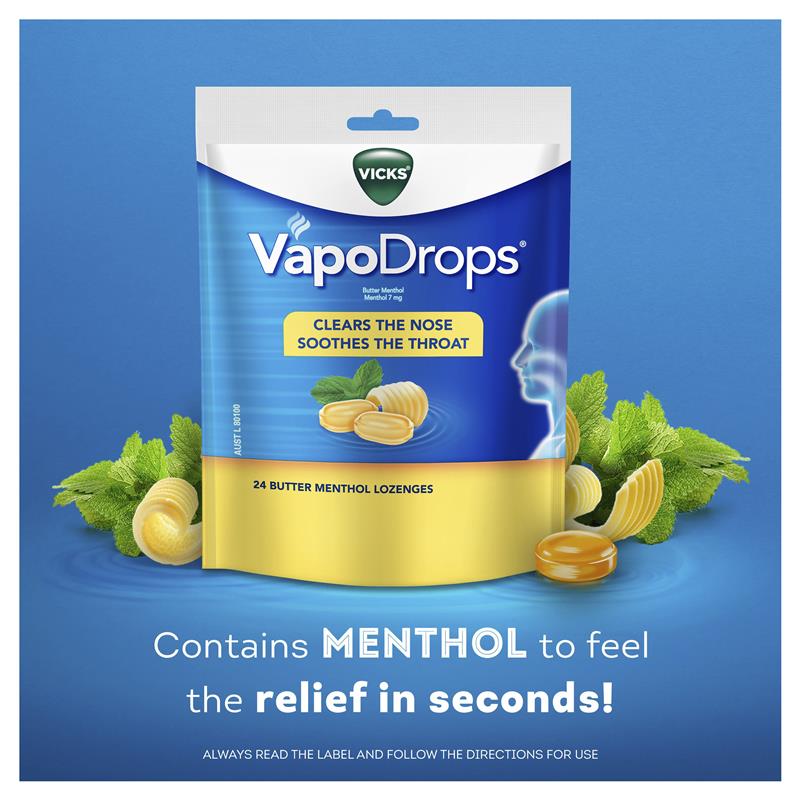 Load image into Gallery viewer, Vicks VapoDrops Butter Menthol Lozenges 24 Pack
