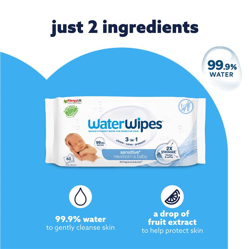 Load image into Gallery viewer, WaterWipes Baby &amp; Newborn Sensitive Wipes 60 Pack
