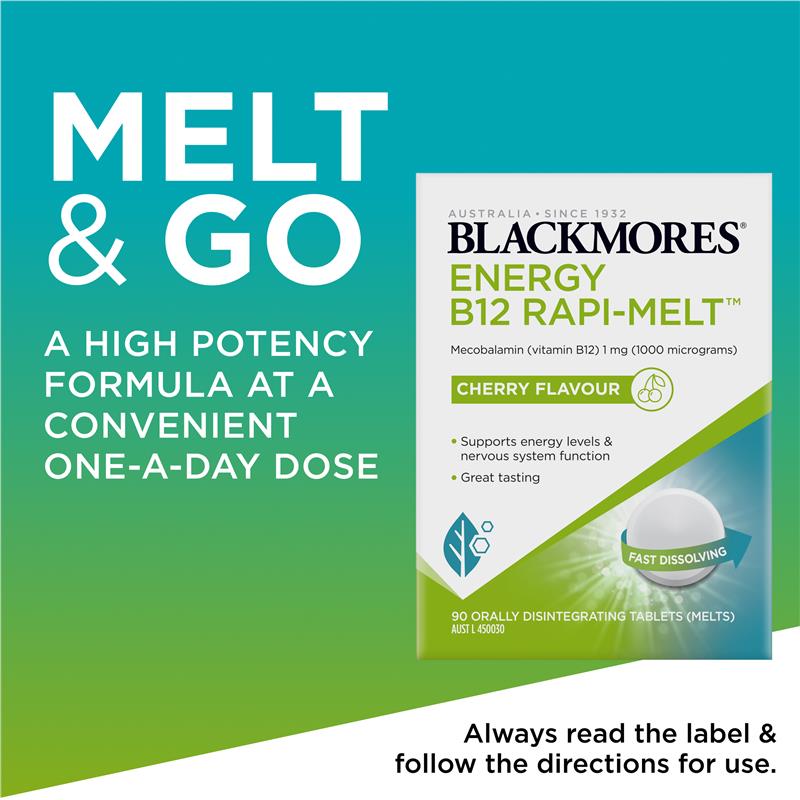 Load image into Gallery viewer, Blackmores Energy B12 1000mcg Rapi-Melt 90 Tablets
