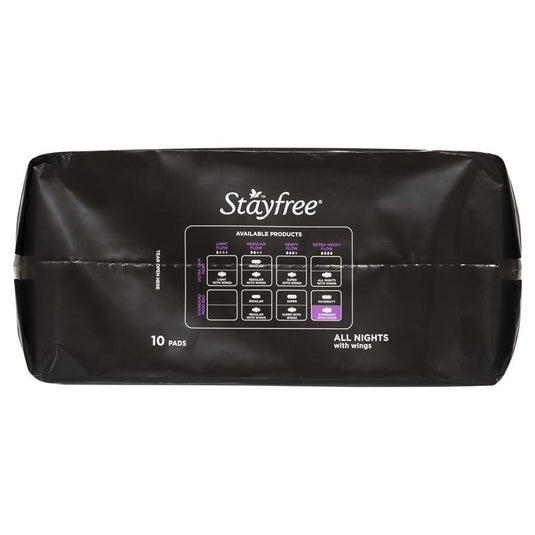 Stayfree All Night Sanitary Pads With Wings 10 Pack