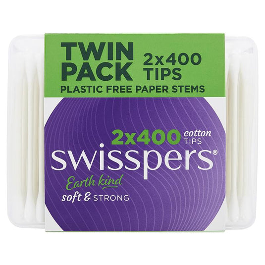 Swisspers Earth Kind Cotton Tips With Paper Stems Twin Pack 2x400 Pack